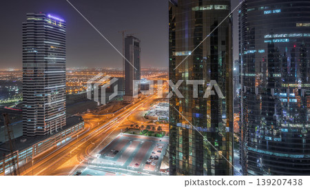 Office buildings in Jumeirah lake towers district night timelapse in Dubai Office buildings in Jumeirah lake towers district night timelapse in Dubai 139207438