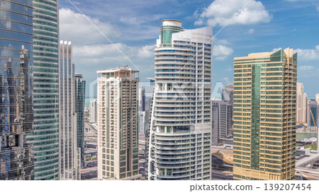 Residential apartments and offices in Jumeirah lake towers district timelapse in Dubai 139207454