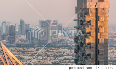 Aerial top view of Dubai Marina evening timelapse. Aerial top view of Dubai Marina evening timelapse. 139207479