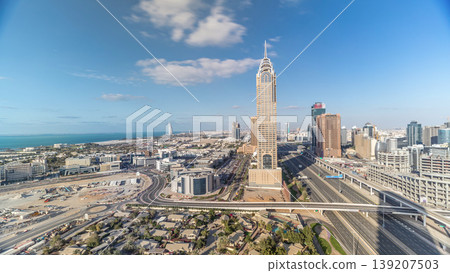 Skyline internet city with crossing Sheikh Zayed Road aerial timelapse Skyline internet city with crossing Sheikh Zayed Road aerial timelapse 139207503