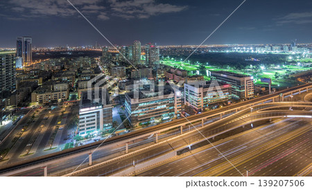 Tecom, Barsha and Greens districts aerial view from Internet city night timelapse Tecom, Barsha and Greens districts aerial view from Internet city night timelapse 139207506