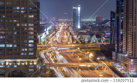 Skyline internet city with crossing Sheikh Zayed Road aerial night timelapse Skyline internet city with crossing Sheikh Zayed Road aerial night timelapse 139207511