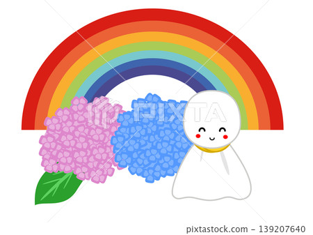 A rainbow, hydrangeas, and a smiling teru teru bozu (weather doll) – an image of the aftermath of the rainy season. A rainbow, hydrangeas, and a smiling teru teru bozu (weather doll) – an image of the aftermath of the rainy season. 139207640