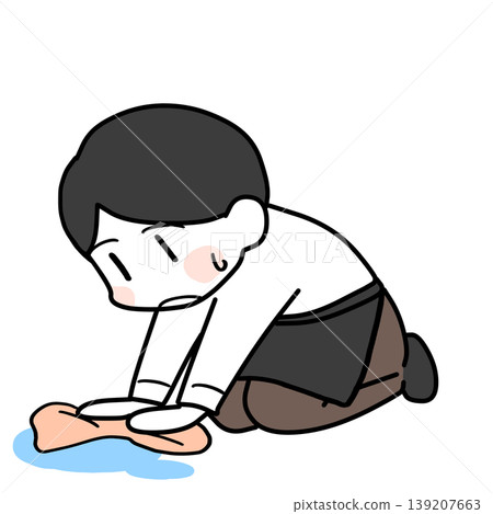 一名男員工正在擦地板 一名男員工正在擦地板 139207663