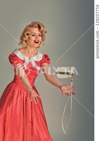 pinup coquettish woman and purse 139207758