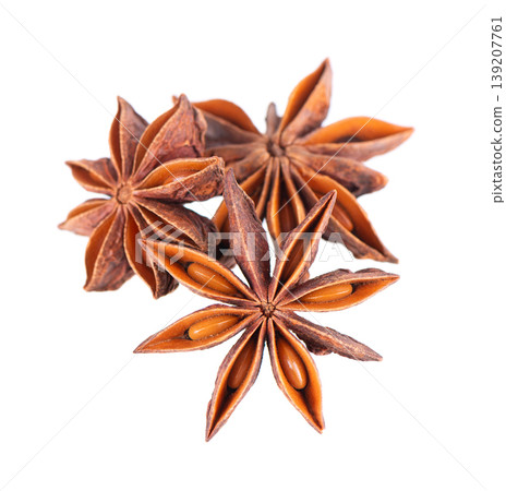 Star anise isolated on white background. Anise stars or badian spice. Clipping path. Star anise isolated on white background. Anise stars or badian spice. Clipping path. 139207761