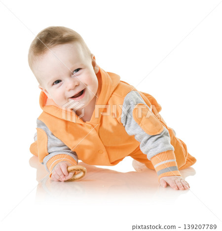 Smiling baby with bagel Smiling baby with bagel 139207789