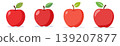 Four red apples with green leaves vector, the apples vary slightly in shape 139207877