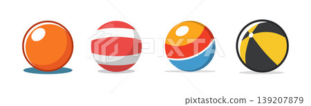 Assorted beach balls and pool balls illustration with are depicted 139207879