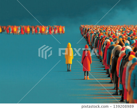 Asperger Syndrome Concept Illustration Showing Social Distance, Isolation and Diversity in a Crowd Using AI Asperger Syndrome Concept Illustration Showing Social Distance, Isolation and Diversity in a Crowd Using AI 139208989
