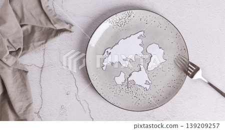 Concept of world hunger, empty plate and fork on the table top view web banner Concept of world hunger, empty plate and fork on the table top view web banner 139209257