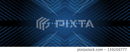 Dark blue abstract modern background with blue glowing stripes and angles. Futuristic technology concept banner design. 139209777