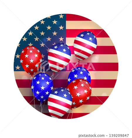 American Independence Day. A round, isolated sign with a set of balloons American Independence Day. A round, isolated sign with a set of balloons 139209847