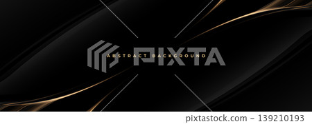 Black gold abstract background with flowing curves, smooth gradient ribbons and metallic shimmer deep shadows and glossy highlights create premium mood, ideal forlux branding corporate 139210193
