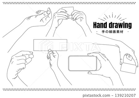 A set of line art vector illustrations of a woman's outstretched hand and palm. A set of line art vector illustrations of a woman's outstretched hand and palm. 139210207