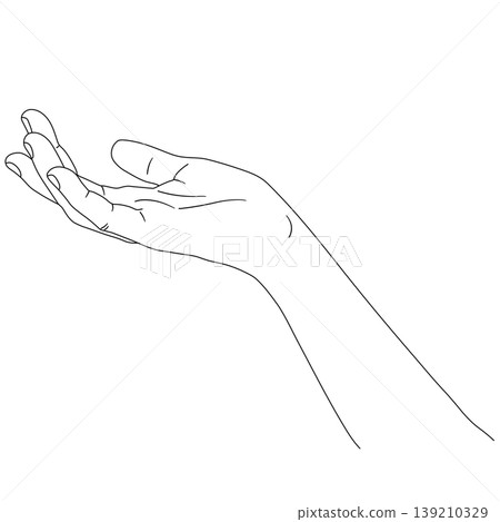 線條藝術向量插圖，描繪了一位女性伸出的手 139210329
