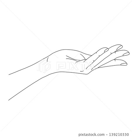 線條藝術向量插圖，描繪了一位女性伸出的手 139210330