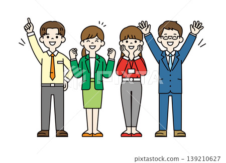 A set of full-body vector illustrations of young men and women working in an office, looking very happy. A set of full-body vector illustrations of young men and women working in an office, looking very happy. 139210627