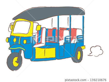 Illustration of a Thai taxi, a "tuk-tuk". Illustration of a Thai taxi, a "tuk-tuk". 139210676