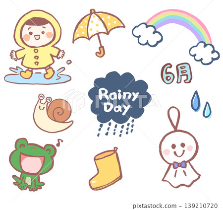 一套可愛的雨季插畫 139210720