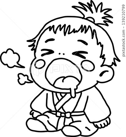 打哈欠、打盹的武士寶寶插圖（和服、武士、嬰兒、人物、日式風格、白色背景） 139210799