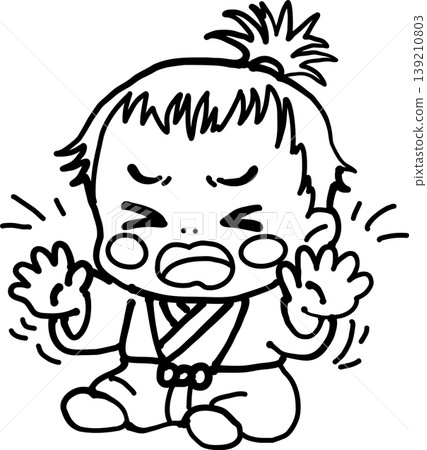 身穿和服的哭泣嬰兒,以筆觸風格繪製。 身穿和服的哭泣嬰兒,以筆觸風格繪製。 139210803