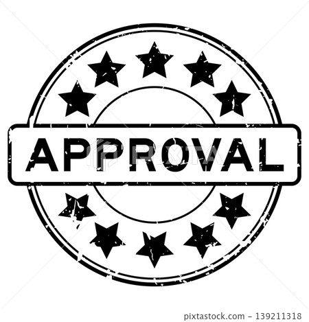 Grunge black approval word with star icon round rubber seal stamp on white background Grunge black approval word with star icon round rubber seal stamp on white background 139211318
