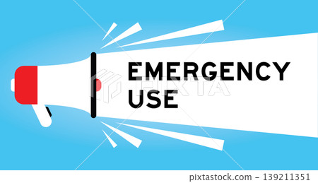 Color megaphone icon with word emergency use in white banner on blue background Color megaphone icon with word emergency use in white banner on blue background 139211351