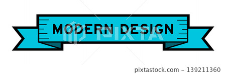 Ribbon label banner with word modern design in blue color on white background 139211360