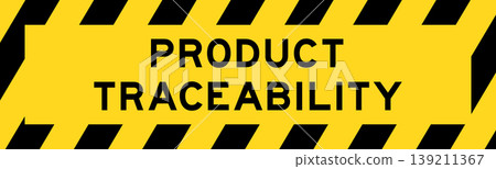 Yellow and black color with line striped label banner with word product traceability Yellow and black color with line striped label banner with word product traceability 139211367