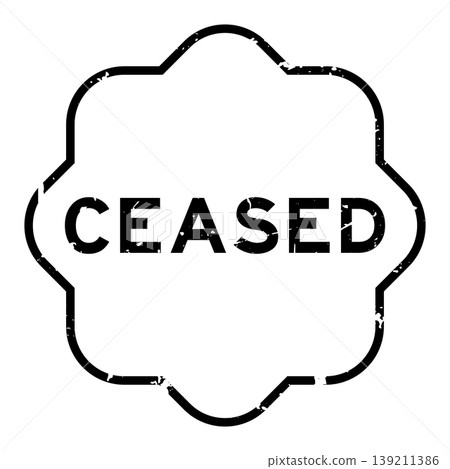 Grunge black ceased word rubber seal stamp on white background 139211386