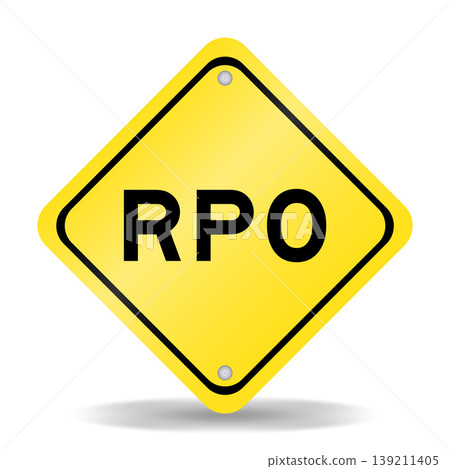 Yellow color transportation sign with word RPO (abbreviation of recovery point objective) on white background Yellow color transportation sign with word RPO (abbreviation of recovery point objective) on white background 139211405