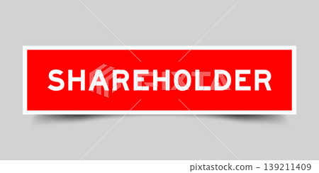 Red color square shape sticker label with word shareholder on gray background Red color square shape sticker label with word shareholder on gray background 139211409
