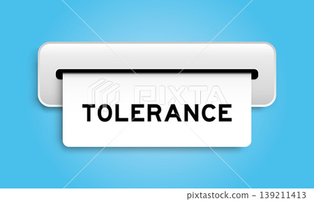 White coupon banner with word tolerance from machine on blue color background 139211413