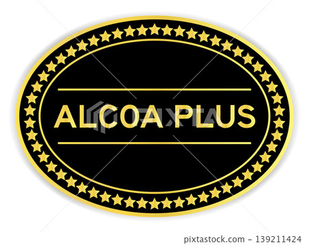 Black and gold color oval label sticker with word ALCOA (Abbreviation of Attributable, Legible, Contemporaneous, Original and Accurate) plus on white background 139211424