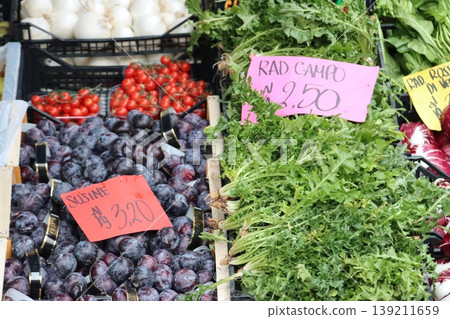 fruit and vegetable counter at the local market fruit and vegetable counter at the local market 139211659
