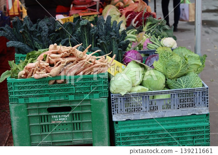 fruit and vegetable counter at the local market 139211661