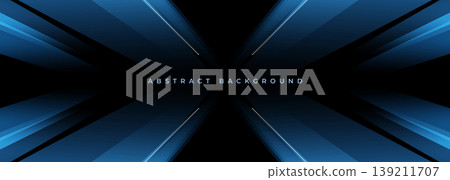 Vector dark wide abstract background with blue glowing high-speed light effect 139211707