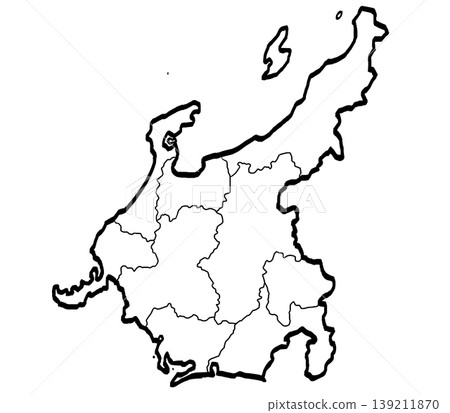Map of the Chubu region, illustrated with prefecture divisions (brushstroke style), simple. Map of the Chubu region, illustrated with prefecture divisions (brushstroke style), simple. 139211870