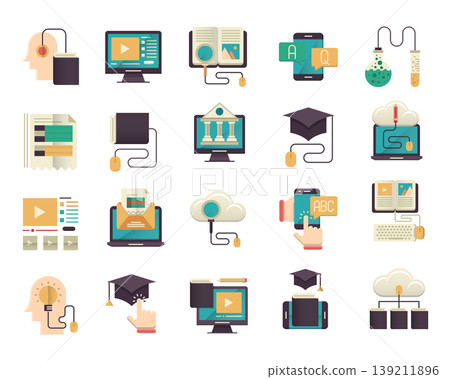 Online Education and E-Learning Digital Study Vector Icons Online Education and E-Learning Digital Study Vector Icons 139211896