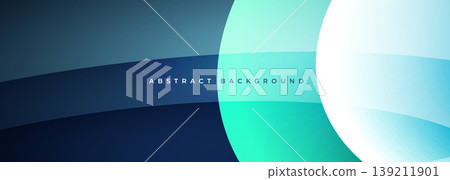 Dark blue and teal modern abstract geometric banner with circle shapes and spheres. Dark blue and teal modern abstract geometric banner with circle shapes and spheres. 139211901
