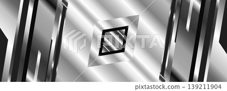 Abstract geometric wide metallic background with silver gradient lines, frame, arrows and shadows. Elegant luxury light silver color wide banner. Abstract geometric wide metallic background with silver gradient lines, frame, arrows and shadows. Elegant luxury light silver color wide banner. 139211904