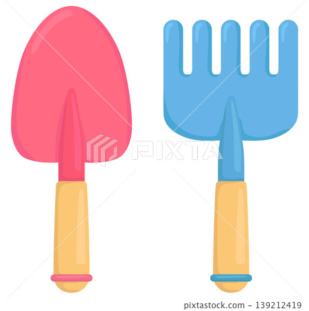 Illustration set of children's shovel and rake (vector material) Illustration set of children's shovel and rake (vector material) 139212419