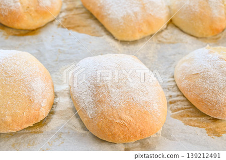 Freshly baked high-hydration bread 139212491