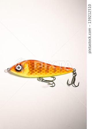 Fishing accessories bobbers, hooks, tackles, baits isolated on white background. Image for shop for fisherman. Close up Fishing accessories bobbers, hooks, tackles, baits isolated on white background. Image for shop for fisherman. Close up 139212510