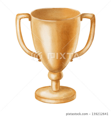 Elegant watercolor illustration of a gold trophy cup. Hand-painted award for winners, champions, victory. Isolated object for sports design. Sport. Sports competition. Elegant watercolor illustration of a gold trophy cup. Hand-painted award for winners, champions, victory. Isolated object for sports design. Sport. Sports competition. 139212641