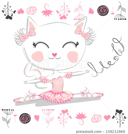 Hand drawn beautiful, cute, little blonde pretty cat 139212869