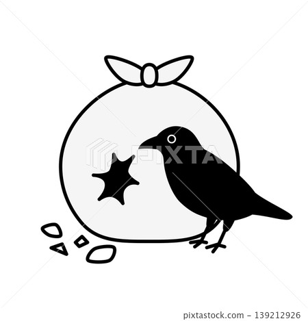 Illustration of a crow and a torn garbage bag Illustration of a crow and a torn garbage bag 139212926