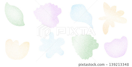 Translucent grain textured flower gradient shapes. Gentle florals with soft blur colors. Organic sand noise trendy icons for y2k design. Vector grainy wildflowers figures set on white background Translucent grain textured flower gradient shapes. Gentle florals with soft blur colors. Organic sand noise trendy icons for y2k design. Vector grainy wildflowers figures set on white background 139213348