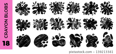 Charcoal or crayon blob, splash, and blot. Grunge urban wall design stickers, frames with irregular amoeba shape and paint stain. Fluid text boxes for abstract design. Vector spot backgrounds set Charcoal or crayon blob, splash, and blot. Grunge urban wall design stickers, frames with irregular amoeba shape and paint stain. Fluid text boxes for abstract design. Vector spot backgrounds set 139213381